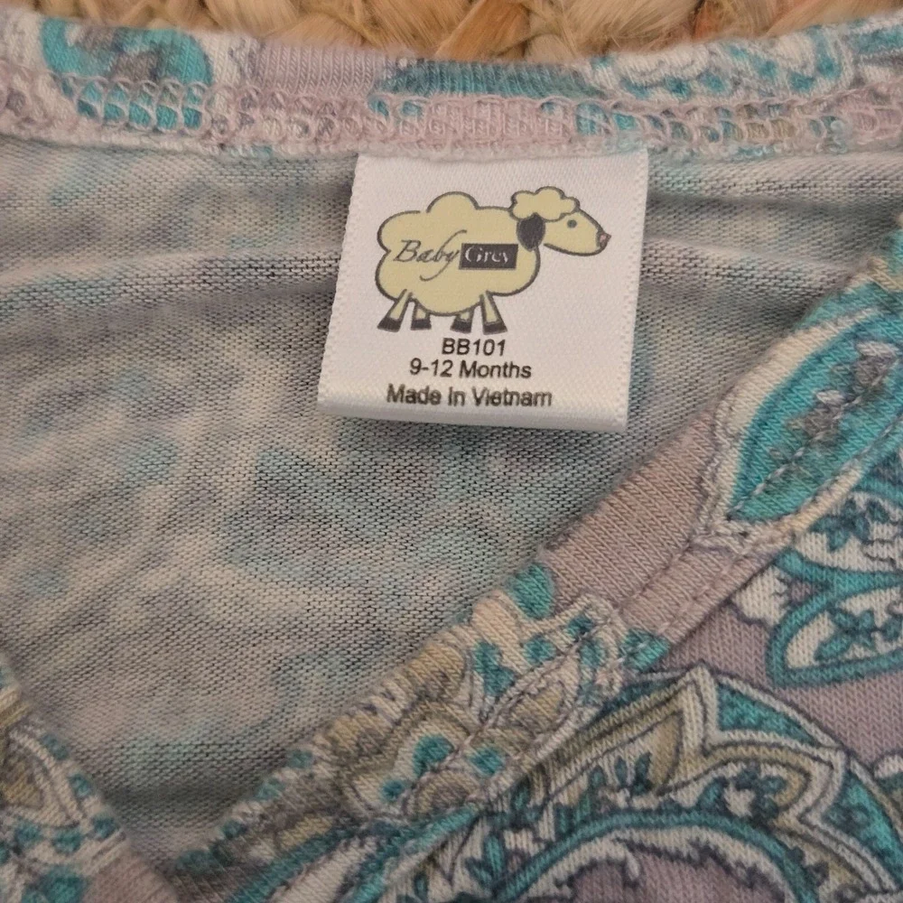 Baby Grey Kimono-Style 3-Piece Set Floral‎ Paisley  Layette Modal 9-12months EUC